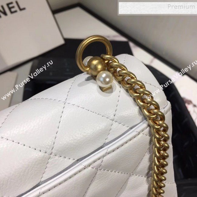 Chanel Quilted Leather Pearl Trim Medium Flap Bag AS1172 White 2019 (KAIS-9102217)