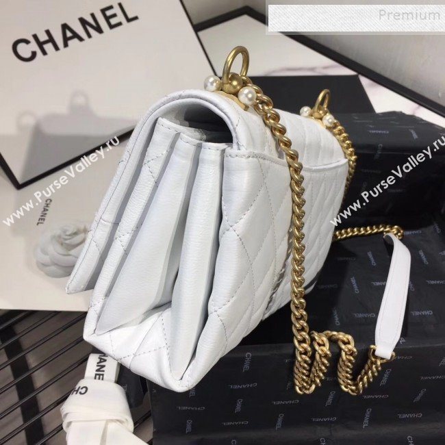 Chanel Quilted Leather Pearl Trim Medium Flap Bag AS1172 White 2019 (KAIS-9102217)
