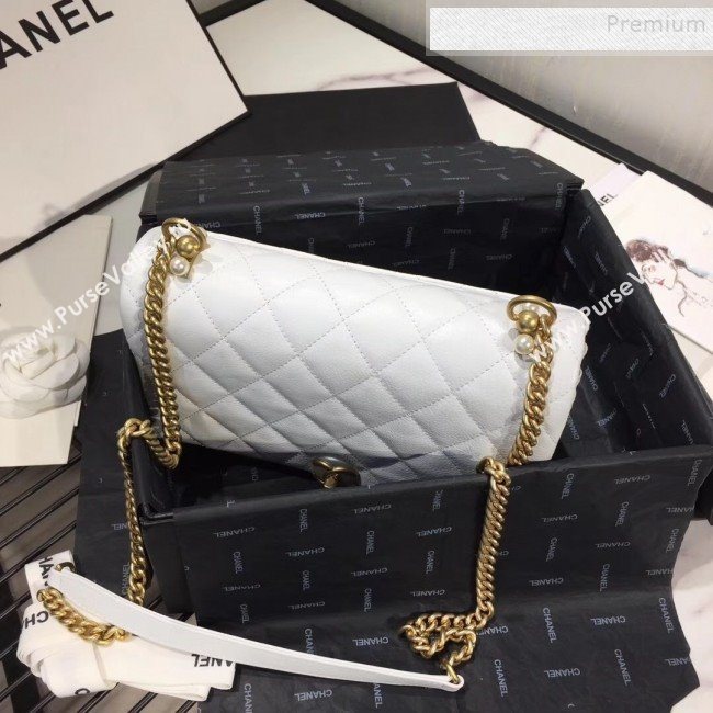 Chanel Quilted Leather Pearl Trim Medium Flap Bag AS1172 White 2019 (KAIS-9102217)