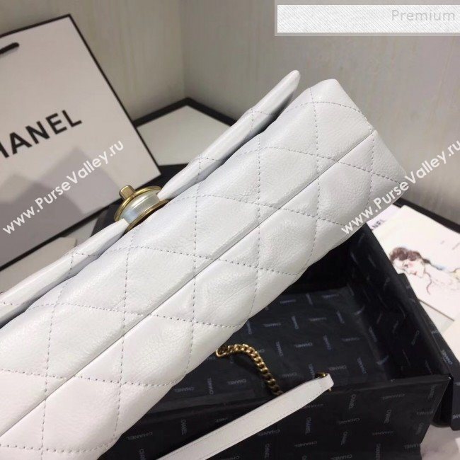 Chanel Quilted Leather Pearl Trim Medium Flap Bag AS1172 White 2019 (KAIS-9102217)