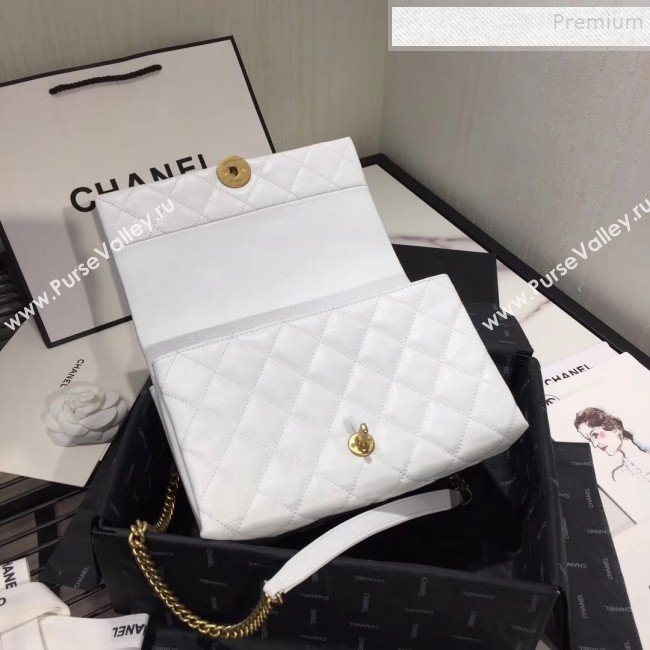 Chanel Quilted Leather Pearl Trim Medium Flap Bag AS1172 White 2019 (KAIS-9102217)