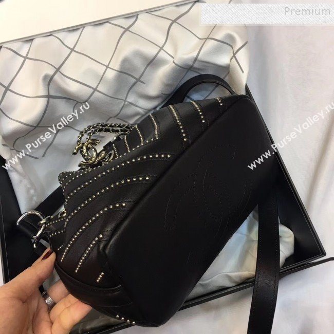 Chanel Studded Chevron Calfskin Bucket Bag Black 2019 (JIYUAN-9102218)