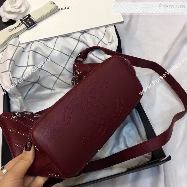 Chanel Studded Chevron Calfskin Bucket Bag Burgundy 2019 (JIYUAN-9102219)