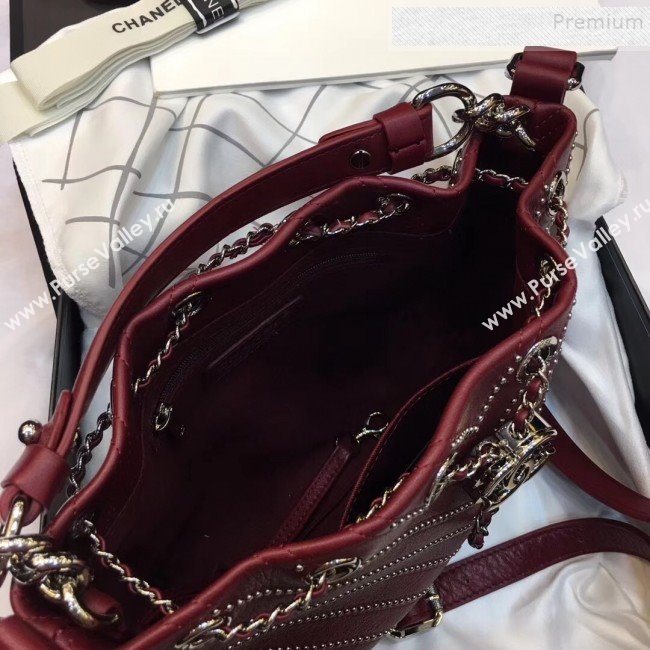 Chanel Studded Chevron Calfskin Bucket Bag Burgundy 2019 (JIYUAN-9102219)