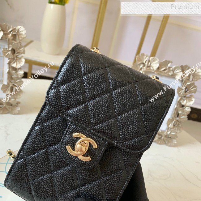 Chanel Quilted Grained Leather Phone Clutch with Chain AP0249 Black 2019 (FM-9102220)