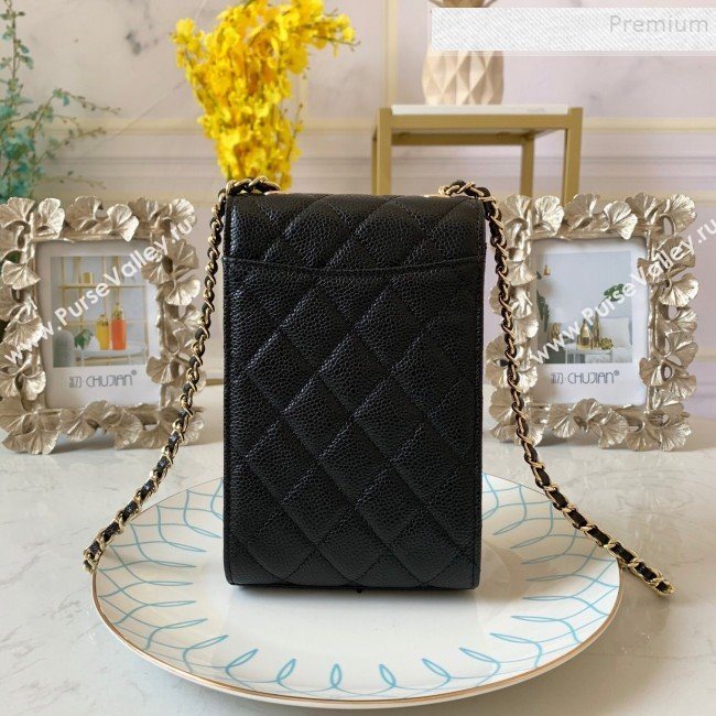 Chanel Quilted Grained Leather Phone Clutch with Chain AP0249 Black 2019 (FM-9102220)