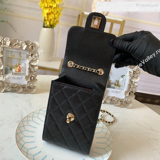 Chanel Quilted Grained Leather Phone Clutch with Chain AP0249 Black 2019 (FM-9102220)