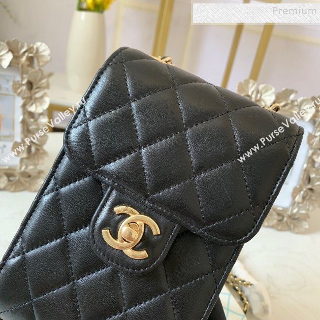 Chanel Quilted Lambskin Phone Clutch with Chain AP0249 Black 2019 (FM-9102221)