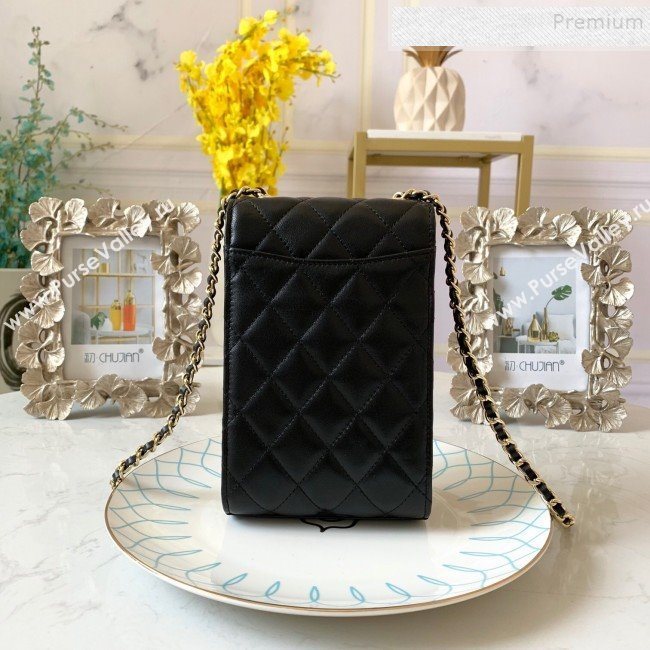 Chanel Quilted Lambskin Phone Clutch with Chain AP0249 Black 2019 (FM-9102221)