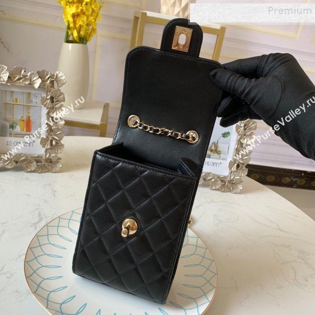 Chanel Quilted Lambskin Phone Clutch with Chain AP0249 Black 2019 (FM-9102221)