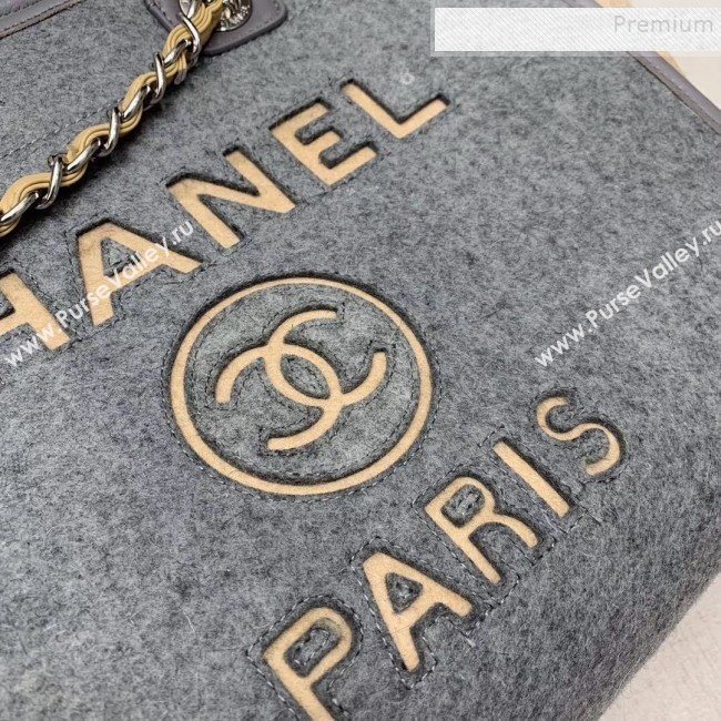 Chanel Deauville Wool Felt Medium/Large Shopping Bag A93786 Gray/Beige 2019 (JIYUAN-9102223)