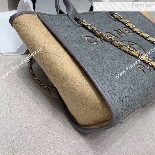 Chanel Deauville Wool Felt Medium/Large Shopping Bag A93786 Gray/Beige 2019 (JIYUAN-9102223)