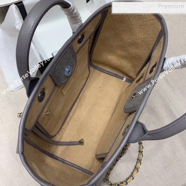 Chanel Deauville Wool Felt Medium/Large Shopping Bag A93786 Gray/Beige 2019 (JIYUAN-9102223)
