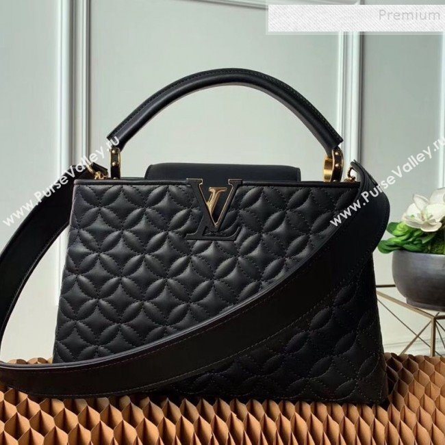 Louis Vuitton Capucines PM Monogram Flower Top Handle Bag M55366 Black 2019 (KIKI-9102238)