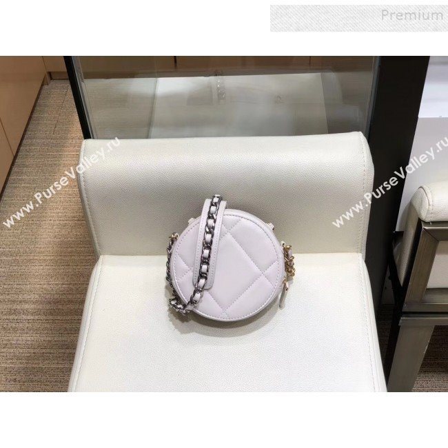 Chanel Maxi-Quilted Lambskin Round Clutch with Chain White 2019 (SMJD-9102201)