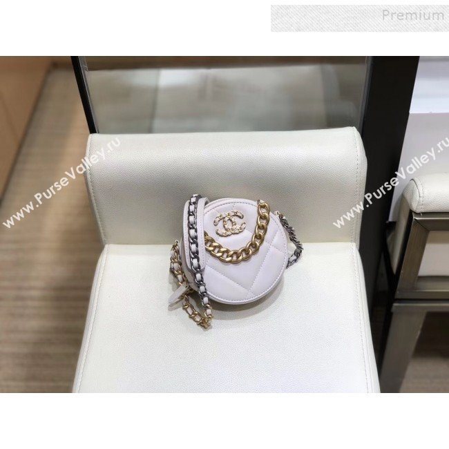 Chanel Maxi-Quilted Lambskin Round Clutch with Chain White 2019 (SMJD-9102201)