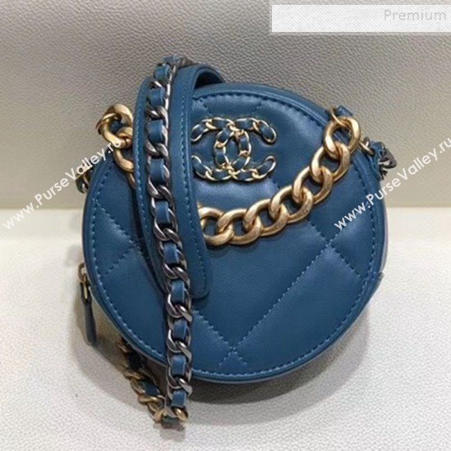Chanel Maxi-Quilted Lambskin Round Clutch with Chain Blue 2019 (SMJD-9102203)