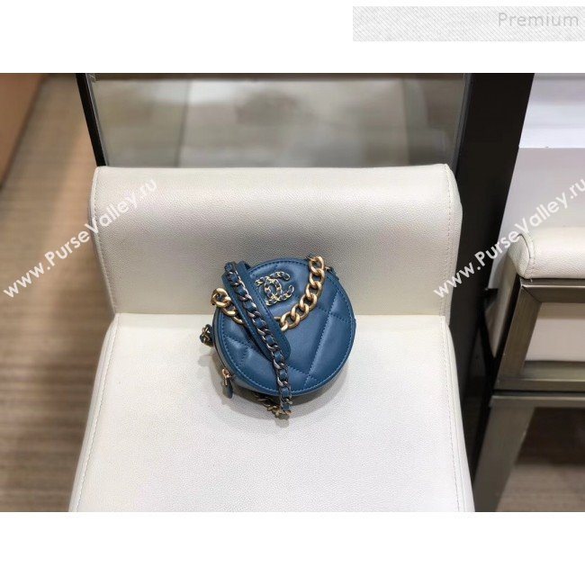 Chanel Maxi-Quilted Lambskin Round Clutch with Chain Blue 2019 (SMJD-9102203)