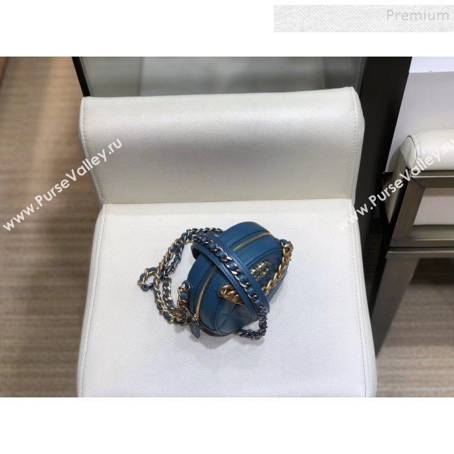 Chanel Maxi-Quilted Lambskin Round Clutch with Chain Blue 2019 (SMJD-9102203)