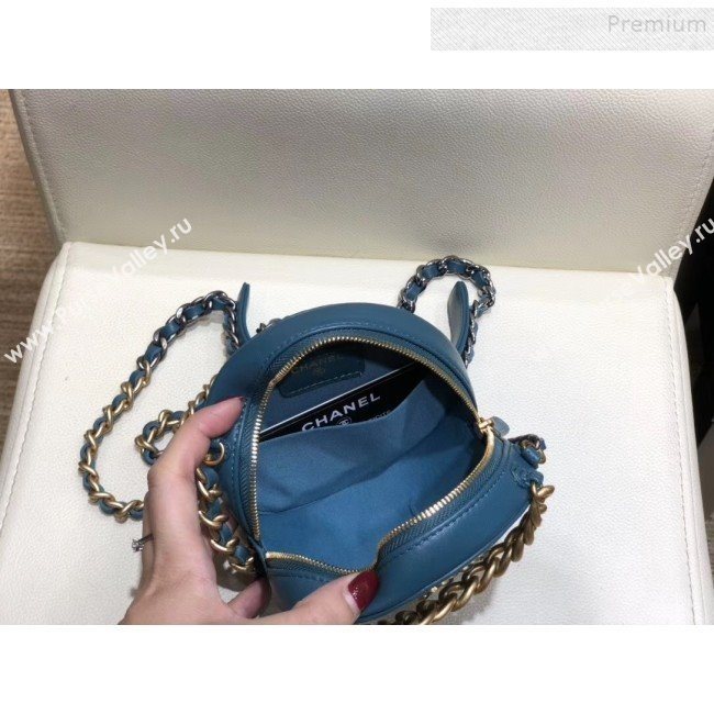 Chanel Maxi-Quilted Lambskin Round Clutch with Chain Blue 2019 (SMJD-9102203)