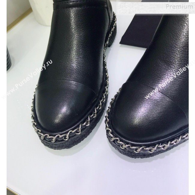 Chanel Calfskin Wool Chain Trim Flat Short Boots G34113 Black 2019 (JINC-9102454)