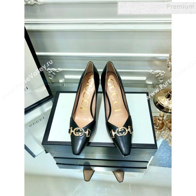 Gucci Zumi G Horsebit Mid-heel Leather Pump 596860 Black 2019 (DLY-9102506)
