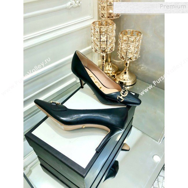 Gucci Zumi G Horsebit Mid-heel Leather Pump 596860 Black 2019 (DLY-9102506)