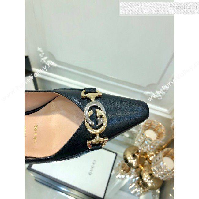 Gucci Zumi G Horsebit Mid-heel Leather Pump 596860 Black 2019 (DLY-9102506)