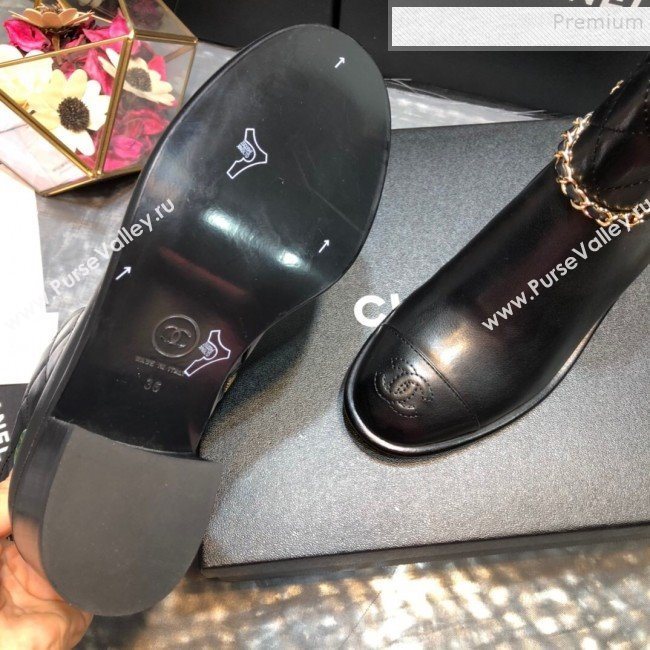 Chanel Quilted Calfskin Chain Mid-Heel Short Boots G35091 Black 2019 (DLY-9102510)