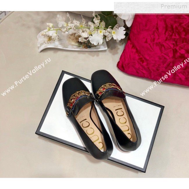 Gucci Sylvie Chain Leather Mid-heel Pump ‎537539 Black 2019 (DLY-9102527)