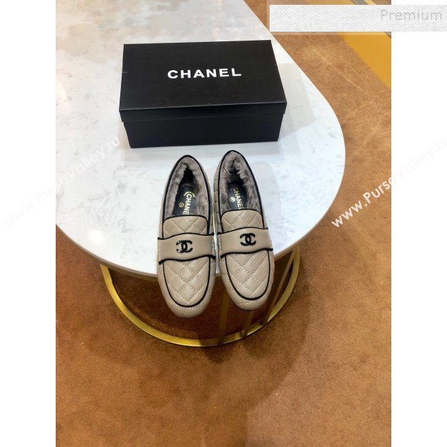 Chanel Quilted Lambskin and Wool Flat Loafers Gray 2019 (SIYA-9102440)