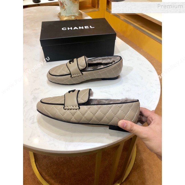 Chanel Quilted Lambskin and Wool Flat Loafers Gray 2019 (SIYA-9102440)