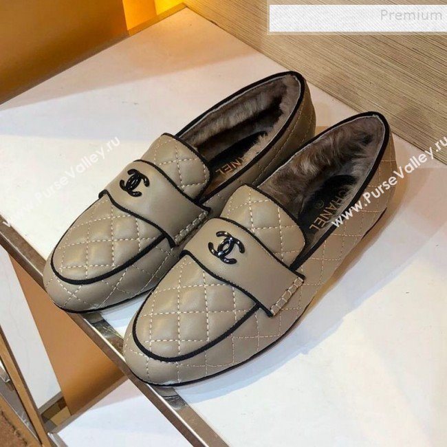 Chanel Quilted Lambskin and Wool Flat Loafers Gray 2019 (SIYA-9102440)