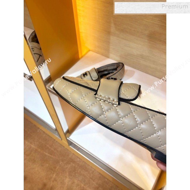 Chanel Quilted Lambskin and Wool Flat Loafers Gray 2019 (SIYA-9102440)