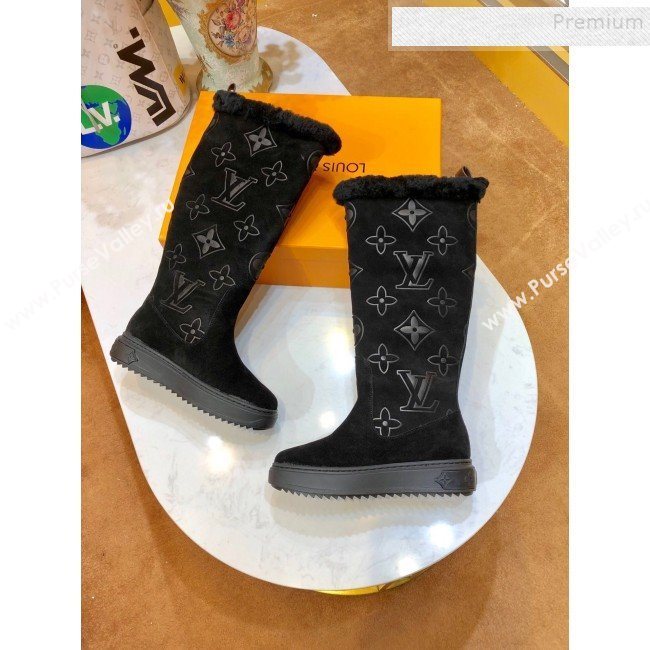 Louis Vuitton Breezy Suede Giant Monogram Flat High Boot Black 2019 (SIYA-9102444)