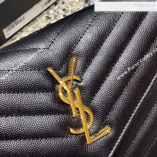 Saint Laurent Monogram Chain Wallet in Grained Leather 377828 Black/Gold (JUND-9102902)