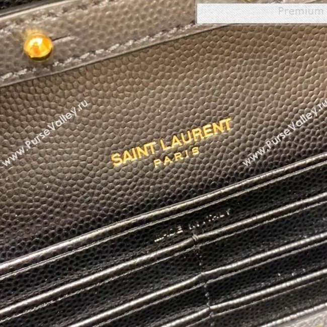Saint Laurent Monogram Chain Wallet in Grained Leather 377828 Black/Gold (JUND-9102902)