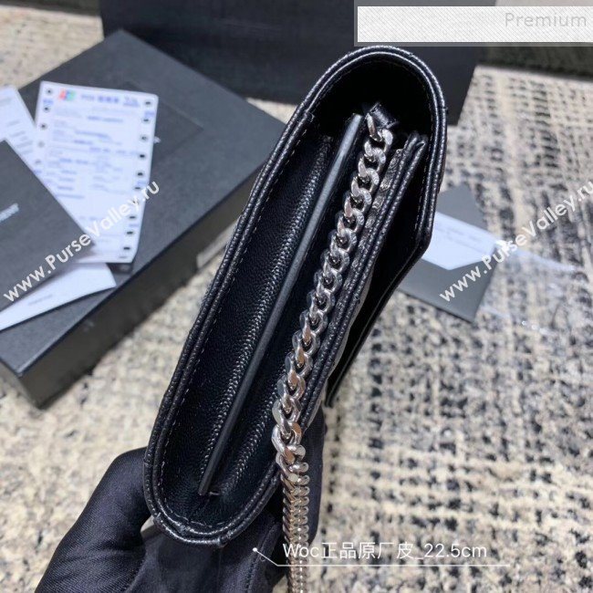 Saint Laurent Monogram Chain Wallet in Grained Leather 377828 Black/Silver (JUND-9102903)