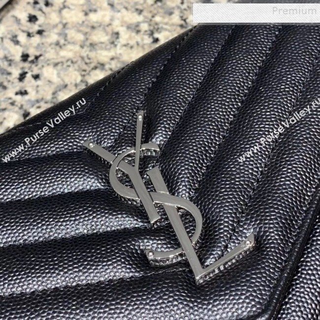 Saint Laurent Monogram Chain Wallet in Grained Leather 377828 Black/Silver (JUND-9102903)