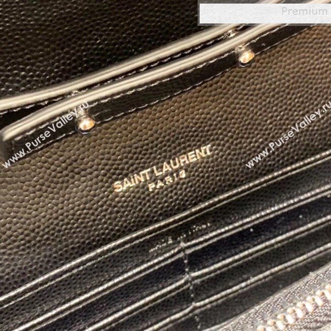 Saint Laurent Monogram Chain Wallet in Grained Leather 377828 Black/Silver (JUND-9102903)