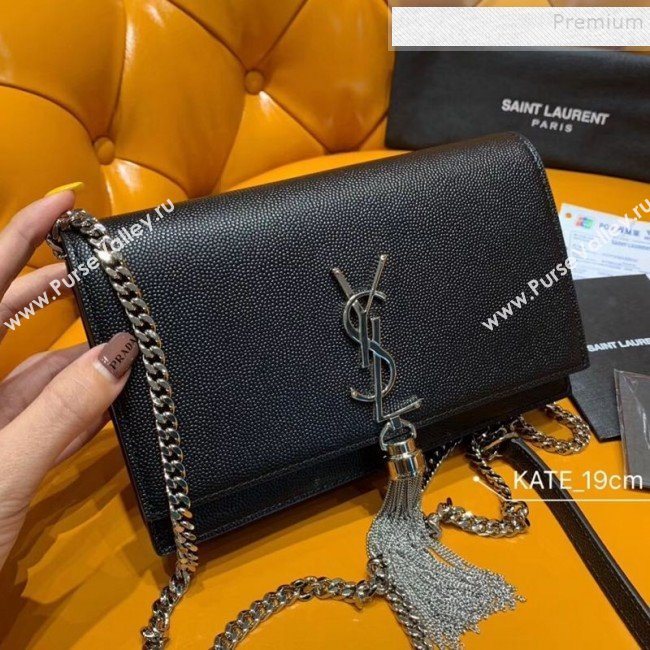 Saint Laurent Kate Chain Wallet with Tassel in Grained Leather 452159 Black/Silver (JUND-9102904)