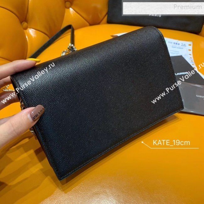 Saint Laurent Kate Chain Wallet with Tassel in Grained Leather 452159 Black/Silver (JUND-9102904)