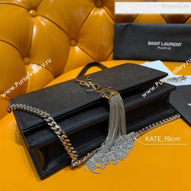 Saint Laurent Kate Chain Wallet with Tassel in Grained Leather 452159 Black/Silver (JUND-9102904)