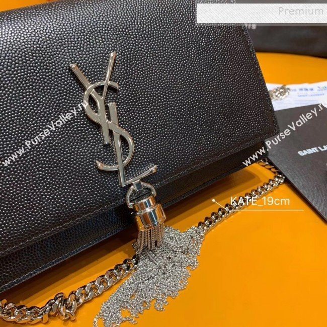 Saint Laurent Kate Chain Wallet with Tassel in Grained Leather 452159 Black/Silver (JUND-9102904)