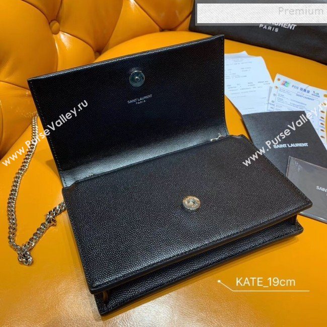 Saint Laurent Kate Chain Wallet with Tassel in Grained Leather 452159 Black/Silver (JUND-9102904)