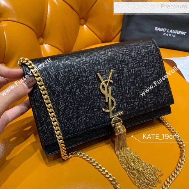 Saint Laurent Kate Chain Wallet with Tassel in Grained Leather 452159 Black/Gold  (JUND-9102905)