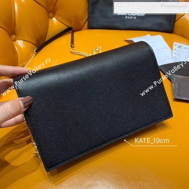 Saint Laurent Kate Chain Wallet with Tassel in Grained Leather 452159 Black/Gold  (JUND-9102905)