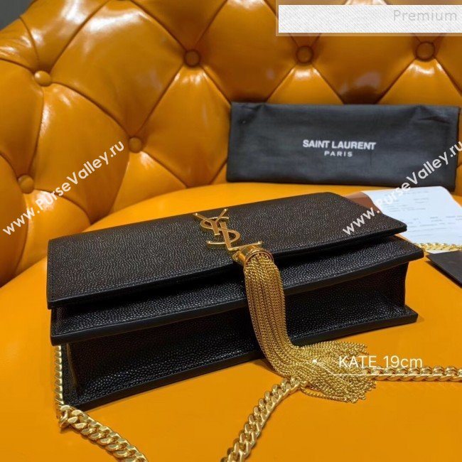 Saint Laurent Kate Chain Wallet with Tassel in Grained Leather 452159 Black/Gold  (JUND-9102905)