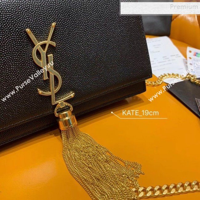 Saint Laurent Kate Chain Wallet with Tassel in Grained Leather 452159 Black/Gold  (JUND-9102905)