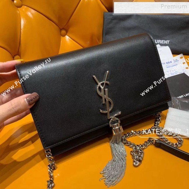 Saint Laurent Kate Chain Wallet with Tassel in Smooth Leather 452159 Black/Silver (JUND-9102907)